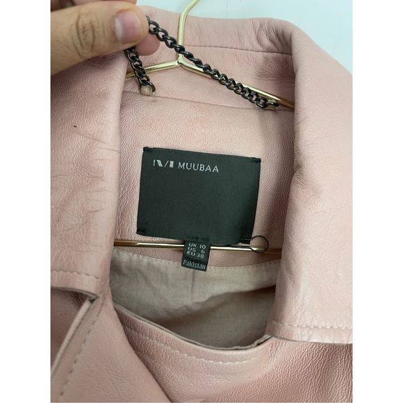 MUUBAA London Pink Biker Sheep Leather Jacket Size 6 - Picture 5 of 10